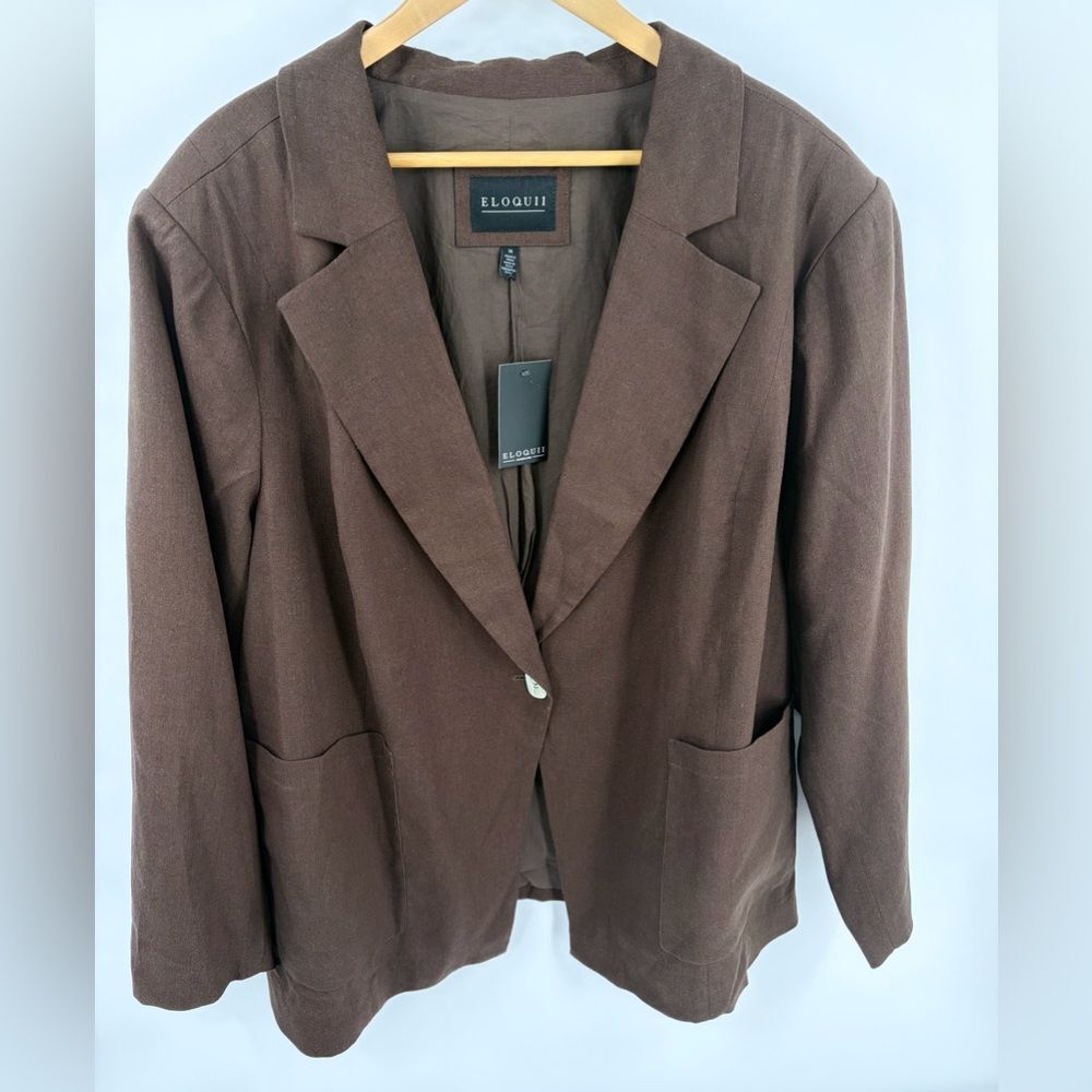 ELOQUII women’s plus size 26 brown one button linen blend blazer NWT